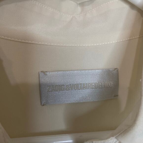 Zadig & Voltaire Deluxe 100% Silk Blouse Snap Button Ivory Size Medium - Picture 5 of 9